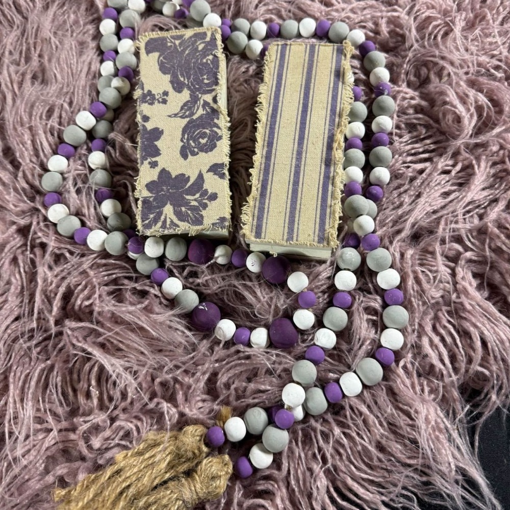 2 pc xxlarge clothespins & decorative Purple, gray and White Beaded garland
